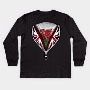 Welsh Flag  Wales Flag zipped British Flag - Gift for Welsh From Wales Kids Long Sleeve T-Shirt